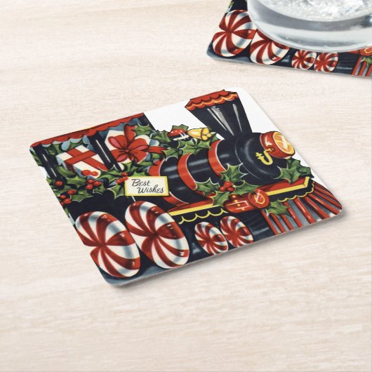 Dessous-de-verre Carré En Papier Candy Train Noël (Incliné)