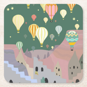 Dessous-de-verre Carré En Papier Cappadocia Night Art   Hot Air Balloon Turquie
