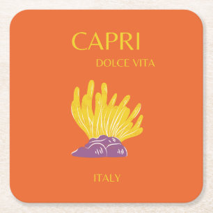 Dessous-de-verre Carré En Papier Capri, Italie, Voyage, Preppy, Orange