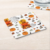 Dessous-de-verre Carré En Papier Capybara Halloween. Citrouille sorcier. (Incliné)
