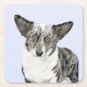 Dessous-de-verre Carré En Papier Cardigan Welsh Corgi Peinture - Art Chien original