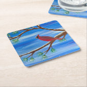Dessous-de-verre Carré En Papier Cardinal d'hiver (Incliné)