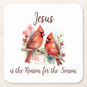 Dessous-de-verre Carré En Papier Cardinal rouge de Noël Jésus raison de la saison