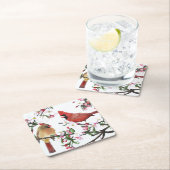 Dessous-de-verre Carré En Papier Cardinaux et fleurs d'Apple (En situation)