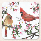 Dessous-de-verre Carré En Papier Cardinaux et fleurs d'Apple (Devant)