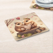 Dessous-de-verre Carré En Papier Caricature de petits ours mignons (Incliné)