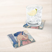 Dessous-de-verre Carré En Papier Carnation (quatre fleurs), Alphonse Mucha (En situation)