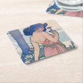 Dessous-de-verre Carré En Papier Carnation (quatre fleurs), Alphonse Mucha (Incliné)