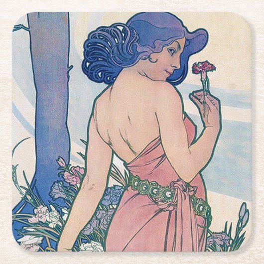 Dessous-de-verre Carré En Papier Carnation (quatre fleurs), Alphonse Mucha (Devant)