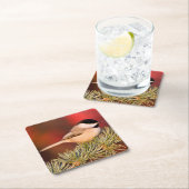 Dessous-de-verre Carré En Papier Carolina Chickadee en Cèdre Blue Atlas (En situation)