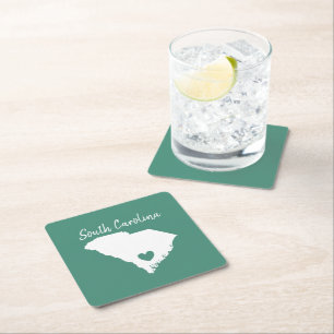 Dessous-de-verre Carré En Papier Caroline du Sud accueil carte d'état amour coeur