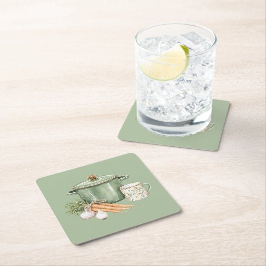 Dessous-de-verre Carré En Papier Carottes de pot vert (En situation)