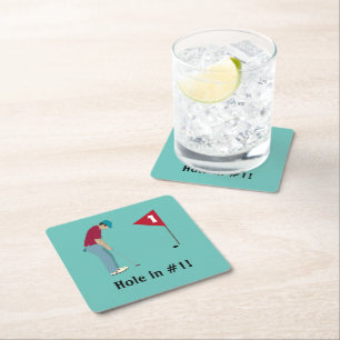 Dessous-de-verre Carré En Papier Carré à thème de golf bleu clair