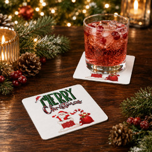 Dessous-de-verre Carré En Papier Carré carreau de Noël Santa