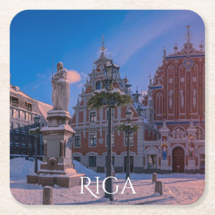 Dessous-de-verre Carré En Papier Carré de l'Hôtel de Ville de Riga en hiver Carré P