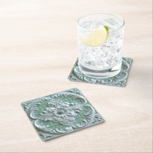 Dessous-de-verre Carré En Papier Carreau embossé blanc vert clair magnifique