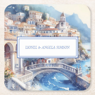 Dessous-de-verre Carré En Papier Carreaux bleus de la côte d'Amalfi Italie Photo pe