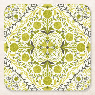 Dessous-de-verre Carré En Papier Carreaux de fleurs en vert