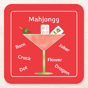 Dessous-de-verre Carré En Papier Carreaux de Mahjong dans un Dessous de verre en ve