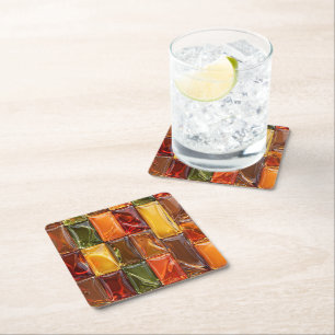 Dessous-de-verre Carré En Papier Carreaux de Mosaïque en Verre Automne Chaud - Ambr