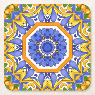 Dessous-de-verre Carré En Papier carreaux méditerranéens, majolique, sicilien,