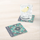 Dessous-de-verre Carré En Papier Carrelage bleu Batik II (En situation)