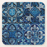 Dessous-de-verre Carré En Papier Carrelage en mosaïque bleu marine. motif floral Ab<br><div class="desc">Bleu marine mosaïque vintage carreaux Dessous de verre en papier. motif en azulejo Abstrait en céramique fleurie en espagnol ou marocain.</div>