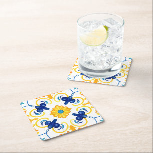 Dessous-de-verre Carré En Papier Carrelage méditerranéen, majolica, style sicilien 