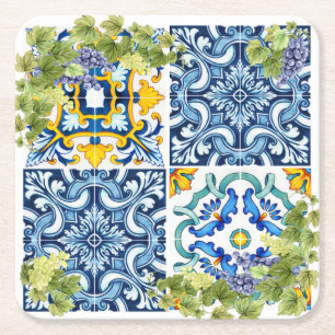 Dessous-de-verre Carré En Papier Carrelage méditerranéen Sicilien clair Vin de rais