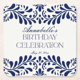 Dessous-de-verre Carré En Papier Carrelage Talavera bleu Espagne fête d'anniversair