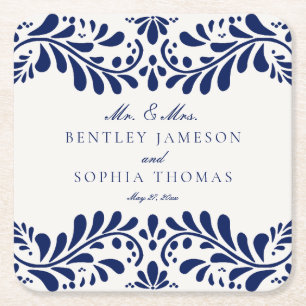 Dessous-de-verre Carré En Papier Carrelage Talavera bleu style espagnol Mariage Fie