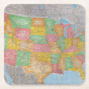 Dessous-de-verre Carré En Papier Carte 3 des Etats-Unis