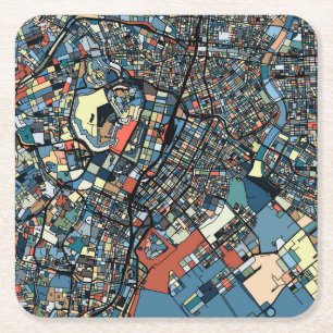 Dessous-de-verre Carré En Papier Carte colorée de Tokyo