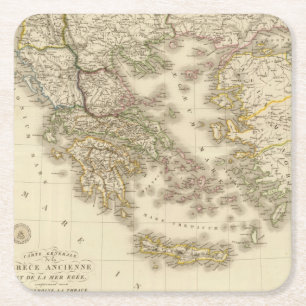 Dessous-de-verre Carré En Papier Carte d'atlas de la Grèce historique, Paris