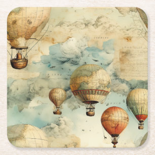 Dessous-de-verre Carré En Papier Carte de ballon à air chaud coloré et fantaisiste