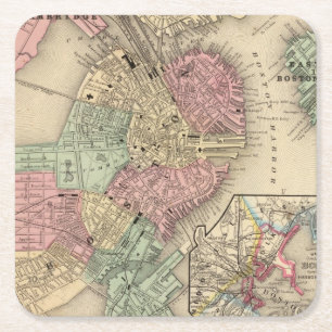 Dessous-de-verre Carré En Papier Carte de Boston par Mitchell