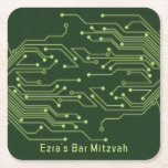Dessous-de-verre Carré En Papier Carte de circuit d'ordinateur vert Barre Mitzvah<br><div class="desc">Carte de circuit écologique dessous de verre en papier Bar Mitzvah. Cette carte mère ou cette conception inspirée de l'électronique non traditionnelle est dotée de circuits comme vous le verriez sur une carte de circuits électroniques et des polices numériques. Les couleurs sont variées, du vert clair citron au vert foncé...</div>