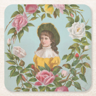 Dessous-de-verre Carré En Papier Carte de la Saint-Valentin vintage allemande kitsc