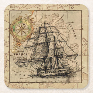 Dessous-de-verre Carré En Papier Carte de navigation des navires nautiques vintages