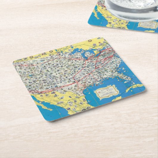 Dessous-de-verre Carré En Papier Carte de système d'American Airlines (Incliné)