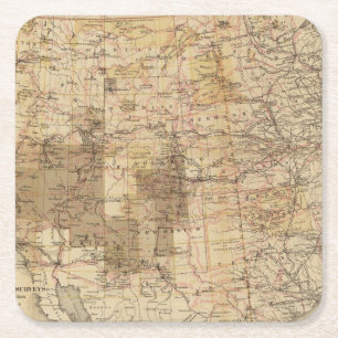 Dessous-de-verre Carré En Papier Carte du progrès 1878 des enquêtes géographique