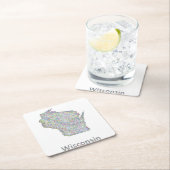 Dessous-de-verre Carré En Papier Carte du Wisconsin (En situation)
