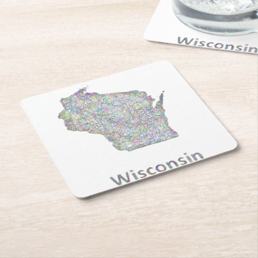 Dessous-de-verre Carré En Papier Carte du Wisconsin (Incliné)