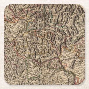 Dessous-de-verre Carré En Papier Carte gravée de vallée du Rhin