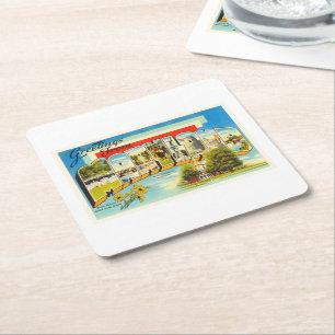 Dessous-de-verre Carré En Papier Carte postale de Vintage voyage de DM d'état du