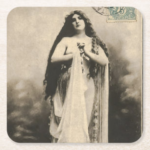 Dessous-de-verre Carré En Papier Carte postale Déesse Ethérée vintage