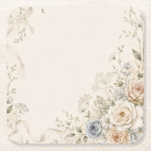 Dessous-de-verre Carré En Papier Carton d'invitation de mariage avec détails florau