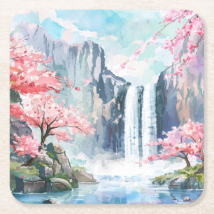 Dessous-de-verre Carré En Papier Cascade au printemps