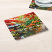 Dessous-de-verre Carré En Papier Cascade Crimson - Automne dans un jardin japonais (Incliné)