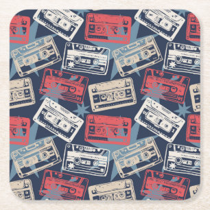Dessous-de-verre Carré En Papier Cassettes Vielles Musique Vintage sans couture